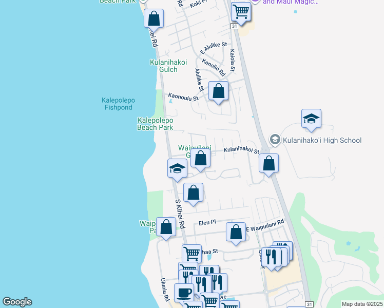 map of restaurants, bars, coffee shops, grocery stores, and more near 709 Kulanihakoi Street in Kihei