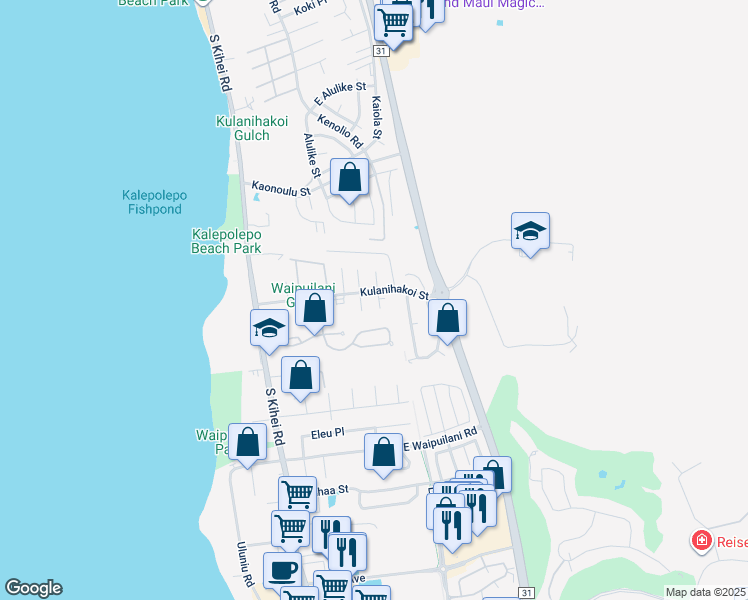 map of restaurants, bars, coffee shops, grocery stores, and more near 16 Hakoi Hema Place in Kihei