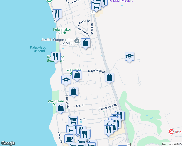 map of restaurants, bars, coffee shops, grocery stores, and more near 16 Hakoi Hema Place in Kihei