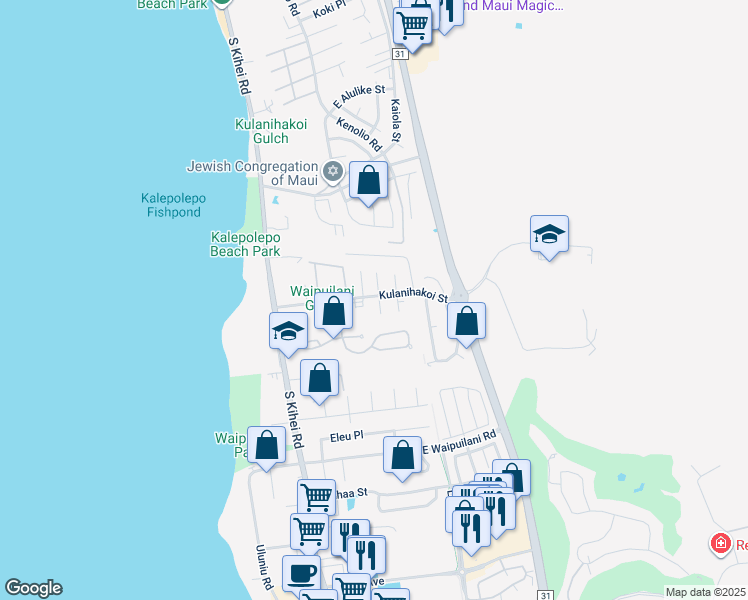 map of restaurants, bars, coffee shops, grocery stores, and more near 2 Waikalani Hema Place in Kihei