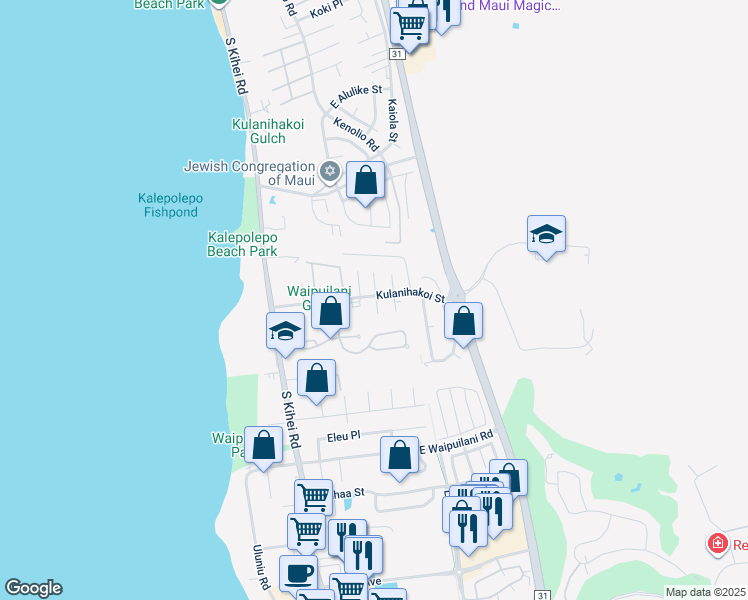 map of restaurants, bars, coffee shops, grocery stores, and more near 2 Waikalani Hema Place in Kihei