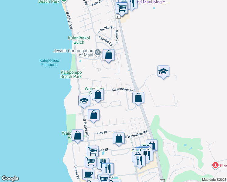map of restaurants, bars, coffee shops, grocery stores, and more near 5 Waikalani Hema Place in Kihei