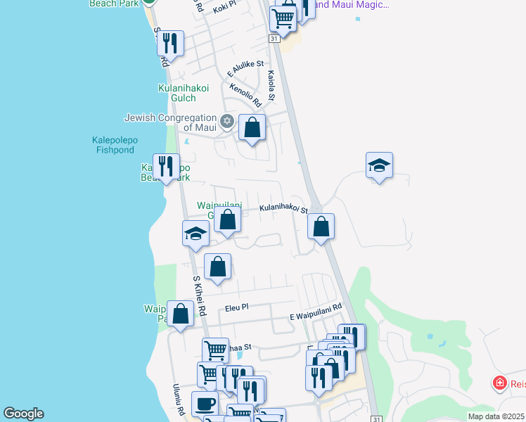 map of restaurants, bars, coffee shops, grocery stores, and more near 5 Waikalani Hema Place in Kihei