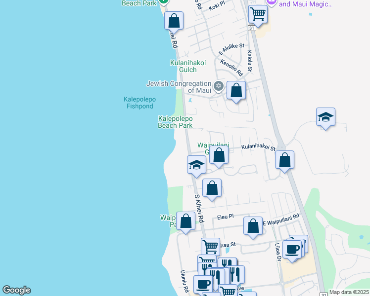 map of restaurants, bars, coffee shops, grocery stores, and more near 800 South Kihei Road in Kihei
