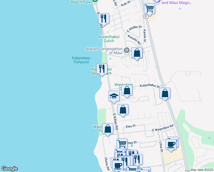 map of restaurants, bars, coffee shops, grocery stores, and more near 800 South Kihei Road in Kihei