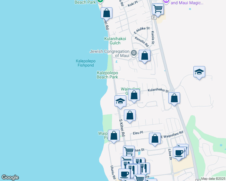 map of restaurants, bars, coffee shops, grocery stores, and more near 800 South Kihei Road in Kihei