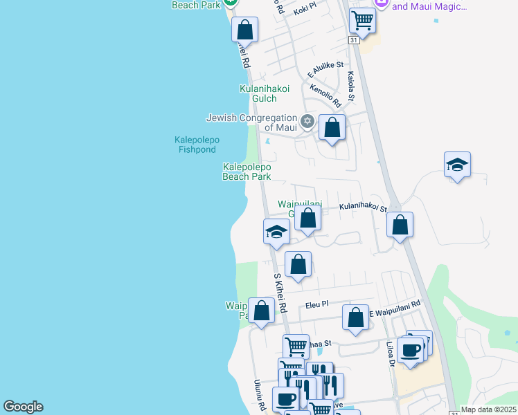 map of restaurants, bars, coffee shops, grocery stores, and more near 800 South Kihei Road in Kihei