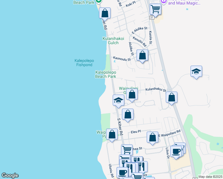map of restaurants, bars, coffee shops, grocery stores, and more near 800 South Kihei Road in Kihei