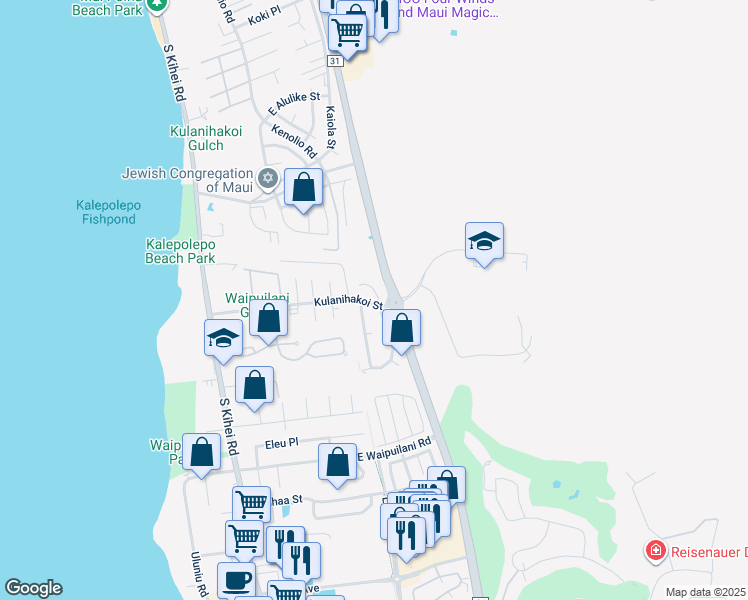 map of restaurants, bars, coffee shops, grocery stores, and more near 817 Mahealani Place in Kihei
