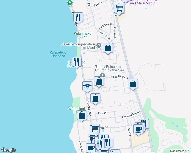 map of restaurants, bars, coffee shops, grocery stores, and more near 709 Kulanihakoi Street in Kihei