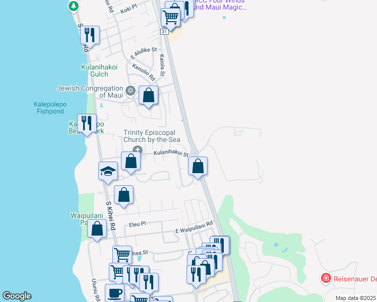 map of restaurants, bars, coffee shops, grocery stores, and more near 808 Mahealani Place in Kihei