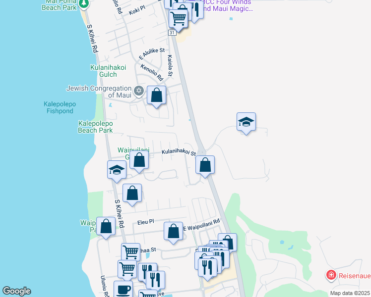 map of restaurants, bars, coffee shops, grocery stores, and more near 789 Mahealani Place in Kihei
