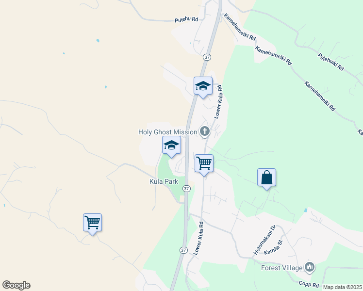 map of restaurants, bars, coffee shops, grocery stores, and more near 4748 Kula Highway in Kula
