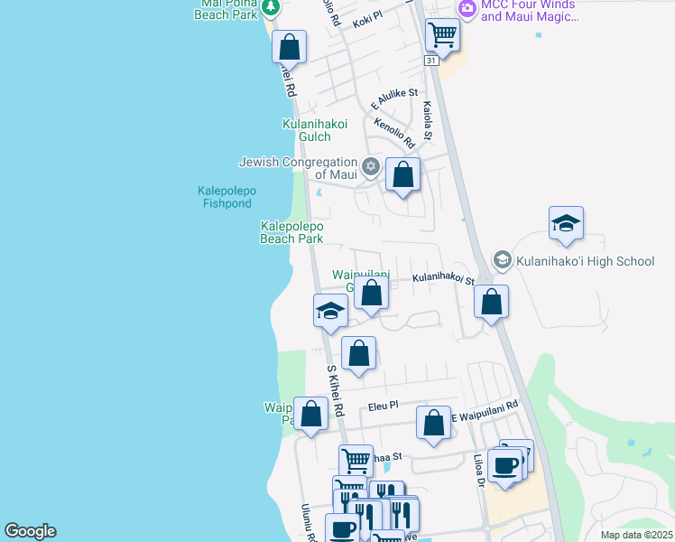 map of restaurants, bars, coffee shops, grocery stores, and more near 811 South Kihei Road in Kihei