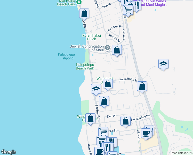 map of restaurants, bars, coffee shops, grocery stores, and more near 811 South Kihei Road in Kihei