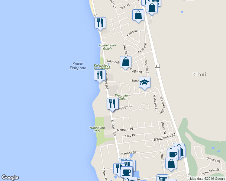 map of restaurants, bars, coffee shops, grocery stores, and more near 811 South Kihei Road in Kihei