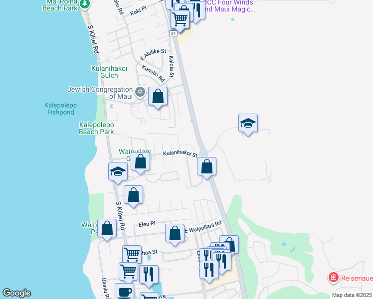 map of restaurants, bars, coffee shops, grocery stores, and more near 789 Mahealani Place in Kihei