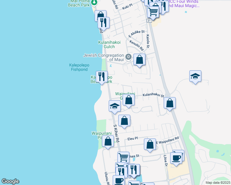 map of restaurants, bars, coffee shops, grocery stores, and more near 811 South Kihei Road in Kihei