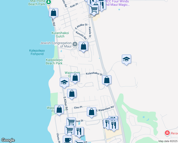 map of restaurants, bars, coffee shops, grocery stores, and more near 7 Hakoi Place in Kihei