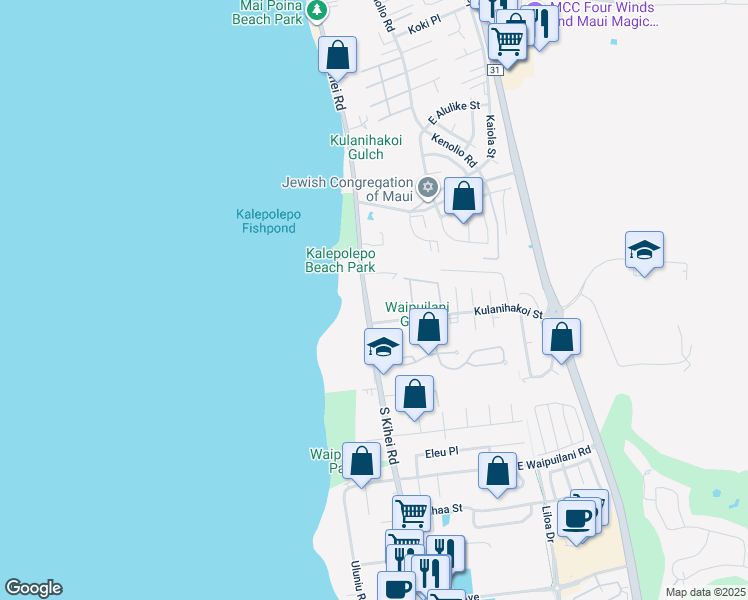 map of restaurants, bars, coffee shops, grocery stores, and more near 811 South Kihei Road in Kihei