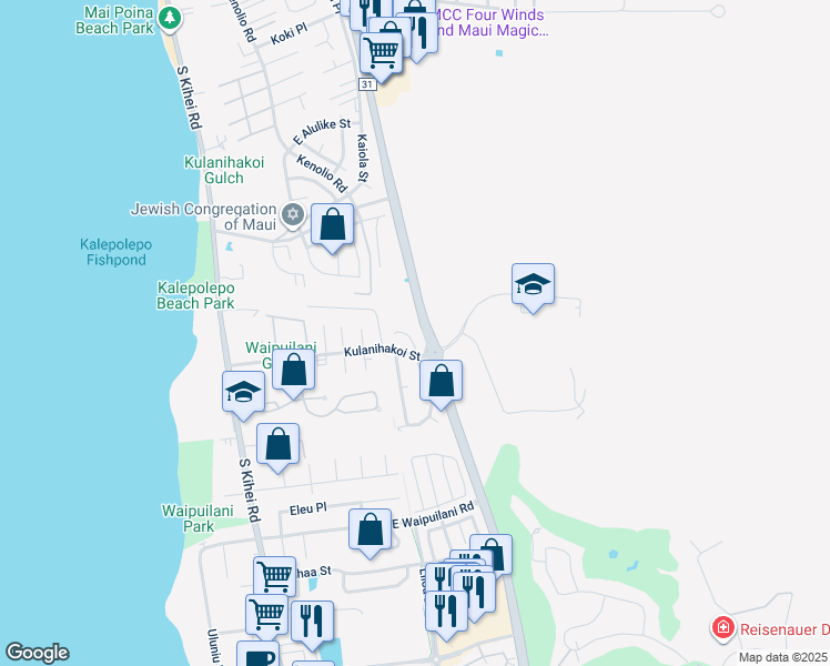 map of restaurants, bars, coffee shops, grocery stores, and more near 802 Mahealani Place in Kihei