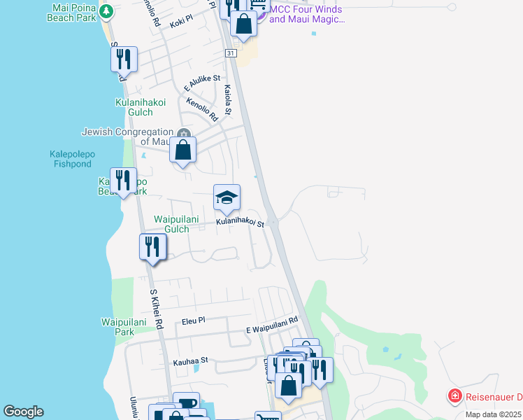 map of restaurants, bars, coffee shops, grocery stores, and more near 802 Mahealani Place in Kihei