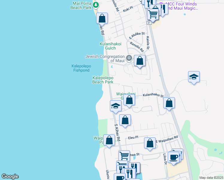 map of restaurants, bars, coffee shops, grocery stores, and more near 811 South Kihei Road in Kihei