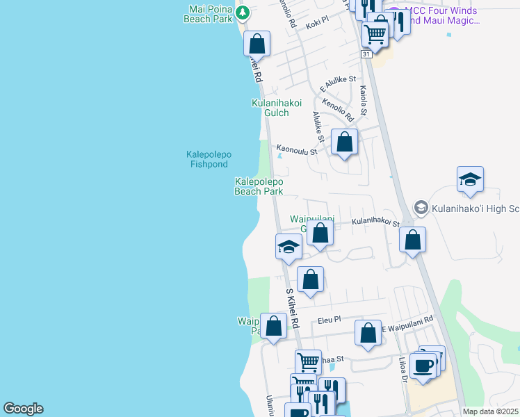 map of restaurants, bars, coffee shops, grocery stores, and more near 760 South Kihei Road in Kihei