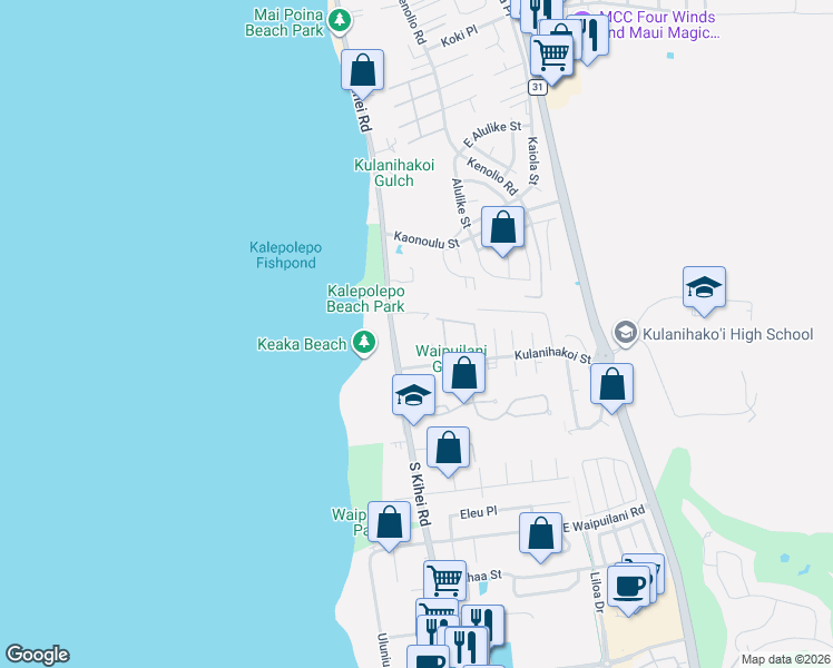 map of restaurants, bars, coffee shops, grocery stores, and more near 777 South Kihei Road in Kihei