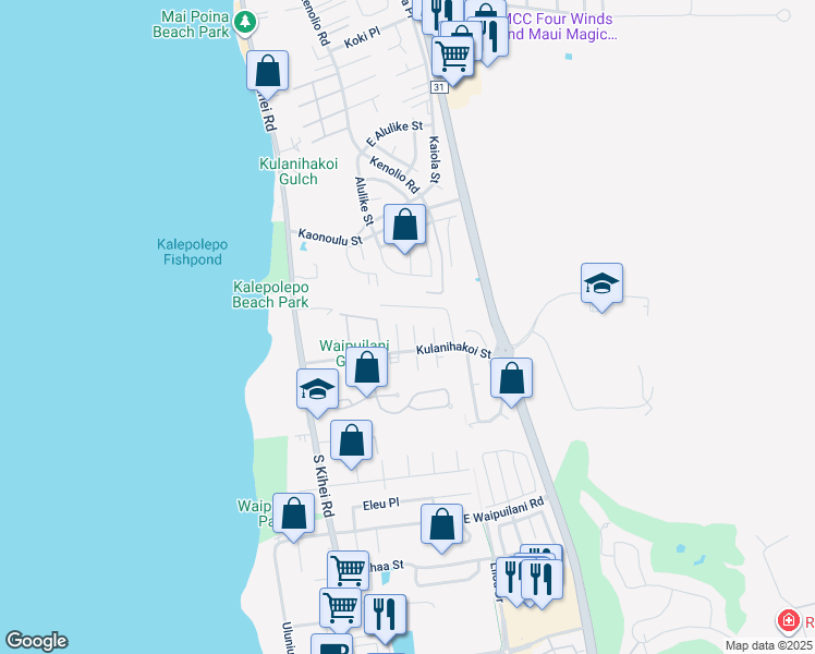 map of restaurants, bars, coffee shops, grocery stores, and more near 29 Waikalani Place in Kihei