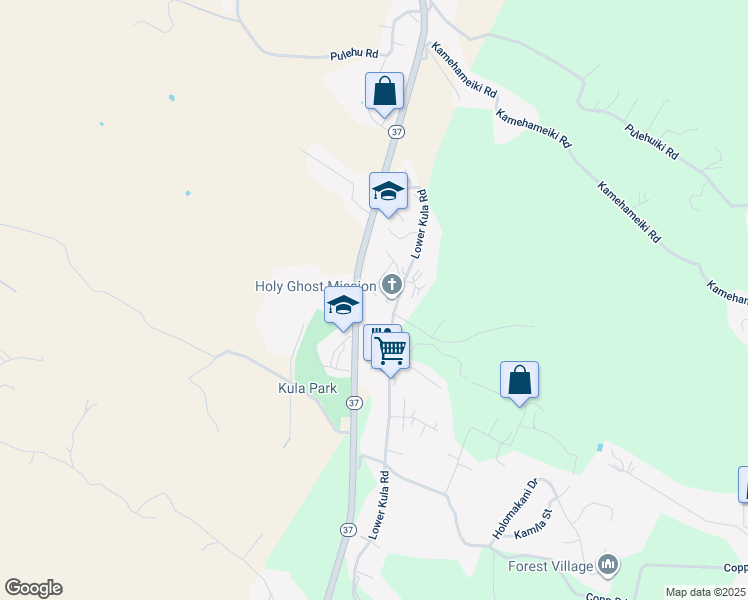 map of restaurants, bars, coffee shops, grocery stores, and more near 45 Kalihi Place in Kula