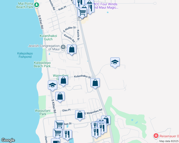 map of restaurants, bars, coffee shops, grocery stores, and more near 800 Mahealani Place in Kihei