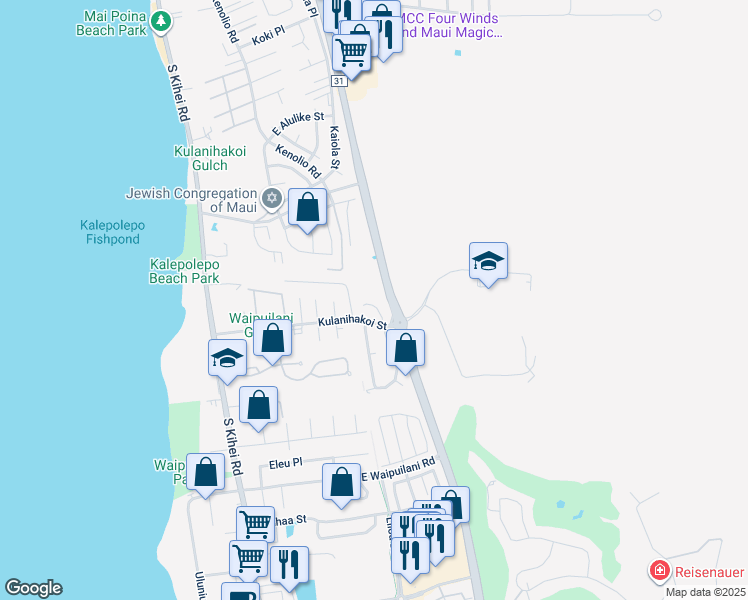 map of restaurants, bars, coffee shops, grocery stores, and more near 794 Mahealani Place in Kihei