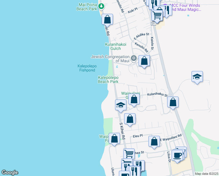 map of restaurants, bars, coffee shops, grocery stores, and more near 760 South Kihei Road in Kihei