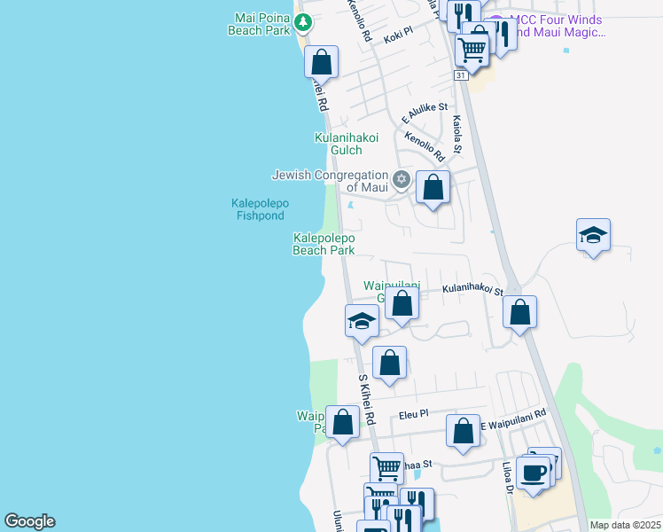 map of restaurants, bars, coffee shops, grocery stores, and more near 760 South Kihei Road in Kihei