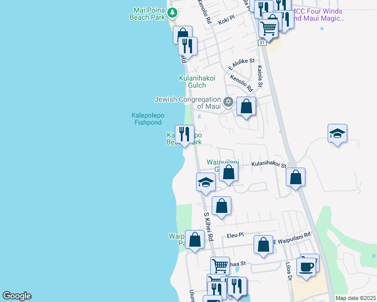 map of restaurants, bars, coffee shops, grocery stores, and more near 760 South Kihei Road in Kihei