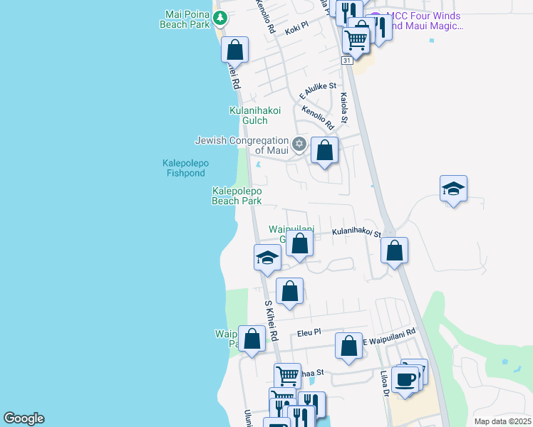 map of restaurants, bars, coffee shops, grocery stores, and more near 777 South Kihei Road in Kihei