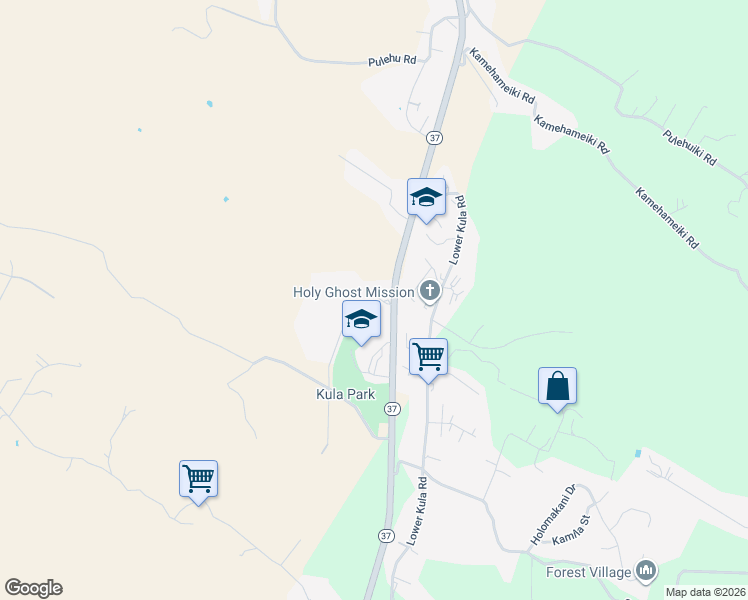 map of restaurants, bars, coffee shops, grocery stores, and more near 4700 Kula Highway in Kula