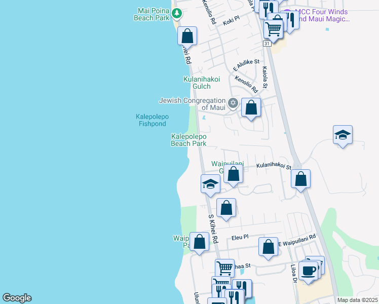 map of restaurants, bars, coffee shops, grocery stores, and more near 760 South Kihei Road in Kihei
