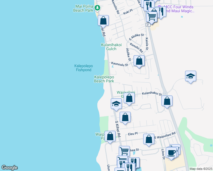 map of restaurants, bars, coffee shops, grocery stores, and more near 760 South Kihei Road in Kihei