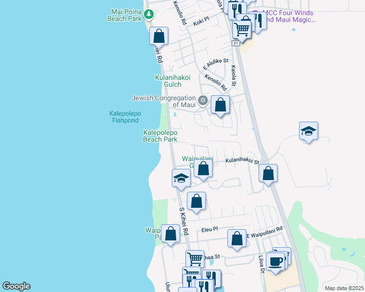 map of restaurants, bars, coffee shops, grocery stores, and more near 777 South Kihei Road in Kihei