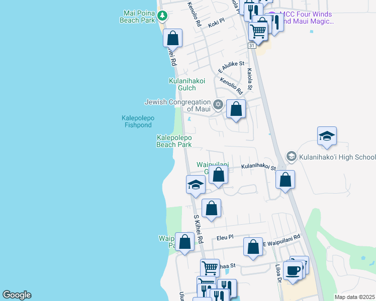 map of restaurants, bars, coffee shops, grocery stores, and more near 777 South Kihei Road in Kihei