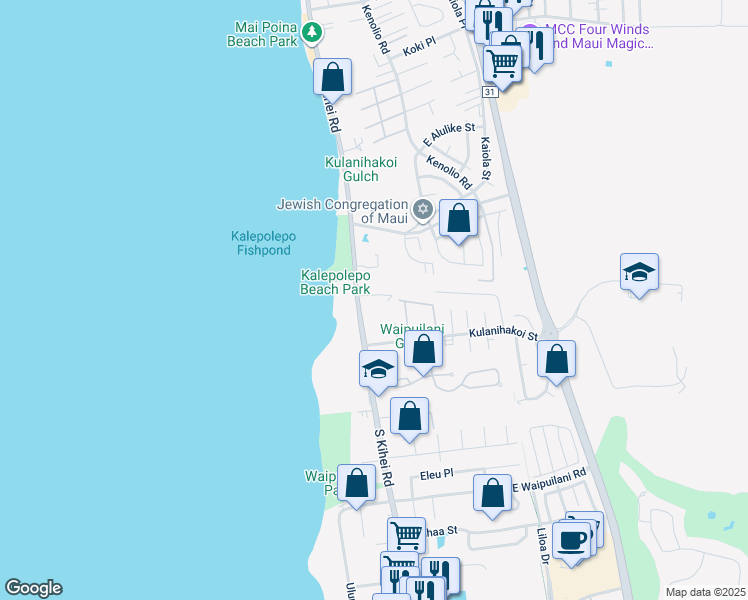 map of restaurants, bars, coffee shops, grocery stores, and more near 777 South Kihei Road in Kihei