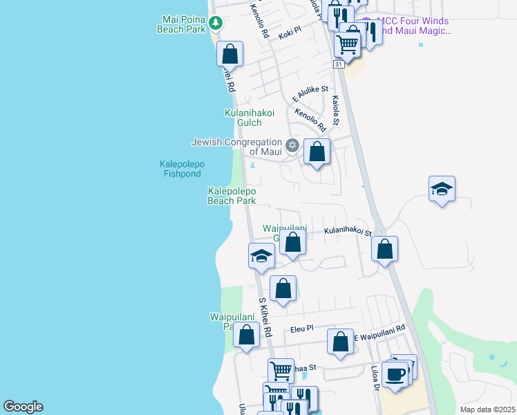map of restaurants, bars, coffee shops, grocery stores, and more near 777 South Kihei Road in Kihei