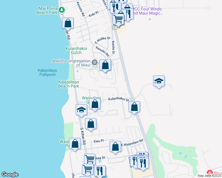 map of restaurants, bars, coffee shops, grocery stores, and more near 19 Heona Place in Kihei