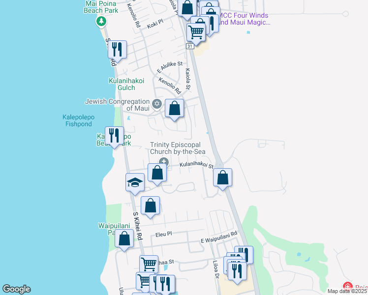 map of restaurants, bars, coffee shops, grocery stores, and more near 19 Heona Place in Kihei