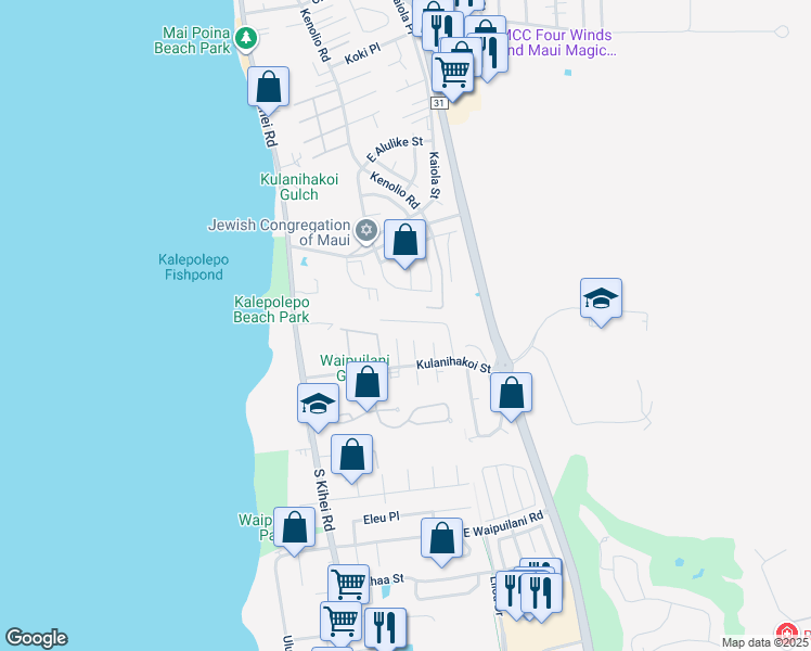 map of restaurants, bars, coffee shops, grocery stores, and more near 35 Heona Place in Kihei