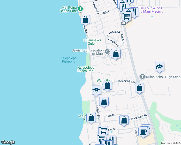 map of restaurants, bars, coffee shops, grocery stores, and more near 760 South Kihei Road in Kihei
