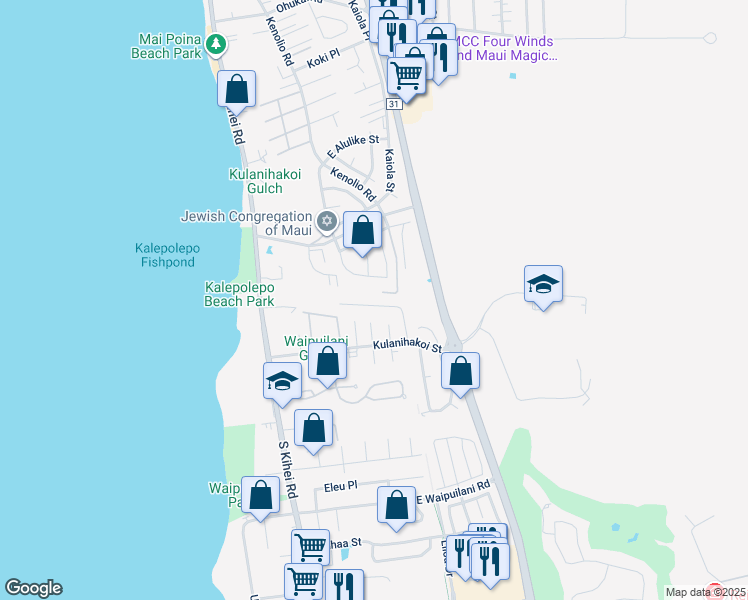 map of restaurants, bars, coffee shops, grocery stores, and more near 26 Heona Place in Kihei