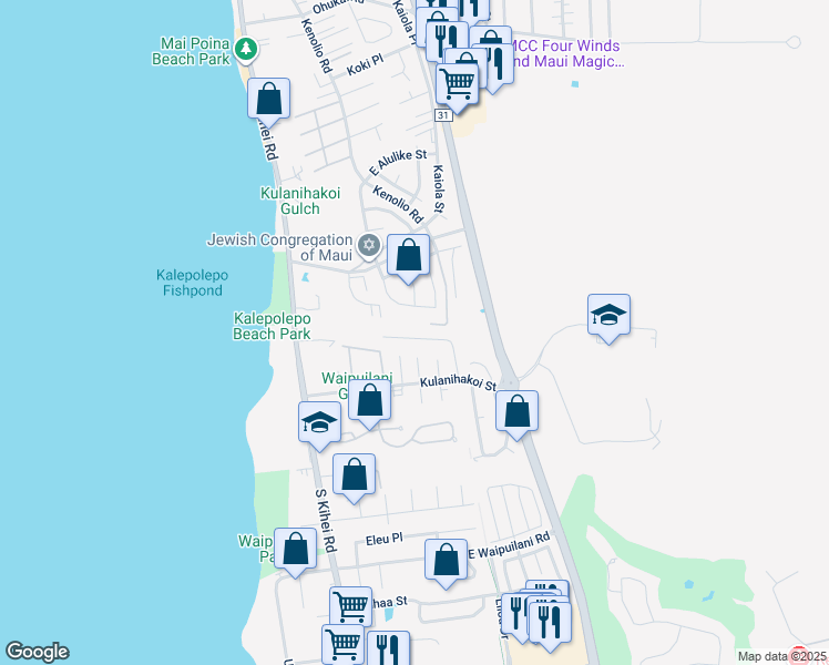map of restaurants, bars, coffee shops, grocery stores, and more near 30 Heona Place in Kihei